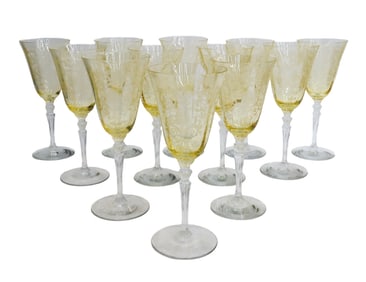 12 Fostoria Etched Water Glass Goblets in Versailles Topaz