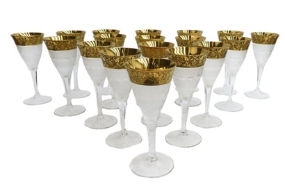 18 Moser Czech Cut Crystal Glass Claret Wine Goblets in Gold Splendid