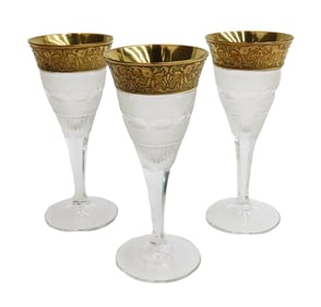 3 Moser Czech Cut Crystal Glass Port Wine Goblets in Gold Splendid