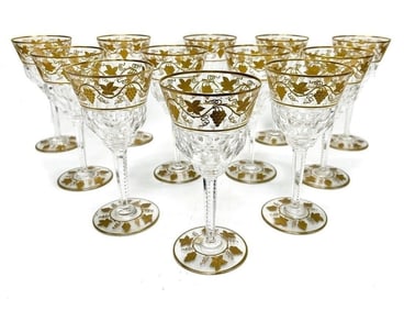 12 Val Saint Lambert Red Wine Goblets in Pampre D' Or