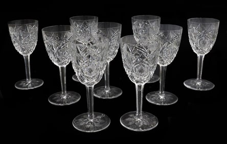 9 Baccarat France Cut Glass Port Wine Goblets in Lagny, Signed