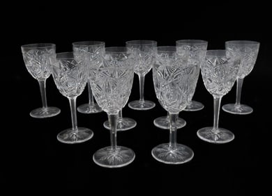 11 Baccarat France Cut Glass Sherry Wine Goblets in Lagny, Signed