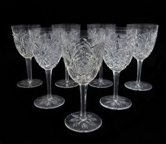 7 Baccarat France Cut Glass Tall Water Goblets in Lagny, Signed