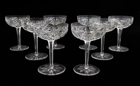 7 Baccarat France Cut Glass Champagne Sherbet Goblets in Lagny, Signed