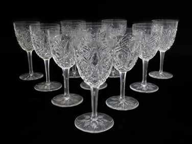 10 Baccarat France Cut Glass Claret Wine Goblets in Lagny, Signed