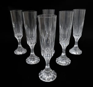 6 Baccarat France Crystal Glass Champagne Flute Goblets in D'Assas, Signed