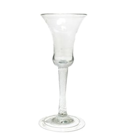 English Trumpet Toasting Wine Glass 18th Century , Writhen Stem