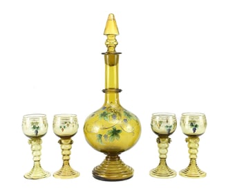 5 Theresienthal Green Decanter & Goblets