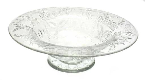 Continental Hand Etched Cut & Polished Floral Crystal Centerpiece Bowl, c.1900