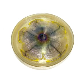 Lundberg Studios Gold Iridescent Pulled Feather Glass Disc / Dish, 2006 Rondel