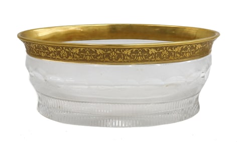 Moser Czech Cut Crystal Glass Oval Jardinere Bowl in Gold Splendid Signed