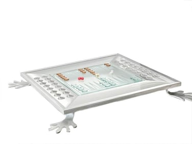 Fred Garbotz (American, 20th c) Aluminum & Glass Checkmate Chess Backgammon Set