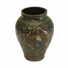 Middle Eastern Enameled Copper Miniature Vase,18th C.
