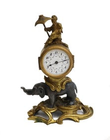 French Gilt Bronze and Silvered Chinoserie Miniature Table Clock, circa 1900