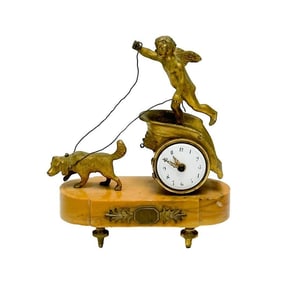 French Gilt Bronze and Sienna Marble Figural Chariot Mantel Clock mid 19th cen