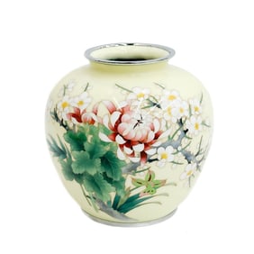 Japanese Cloisonne Enamel Vase Chrysanthemum Cherry Blossom