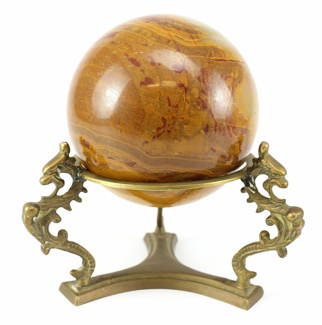 Jasper Sphere on Tri Dragon Form Gilt Bronze Base; Early 20th Century (1 of 4)