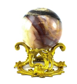 Married Jasper Sphere on Gilt Foliate Bronze Base