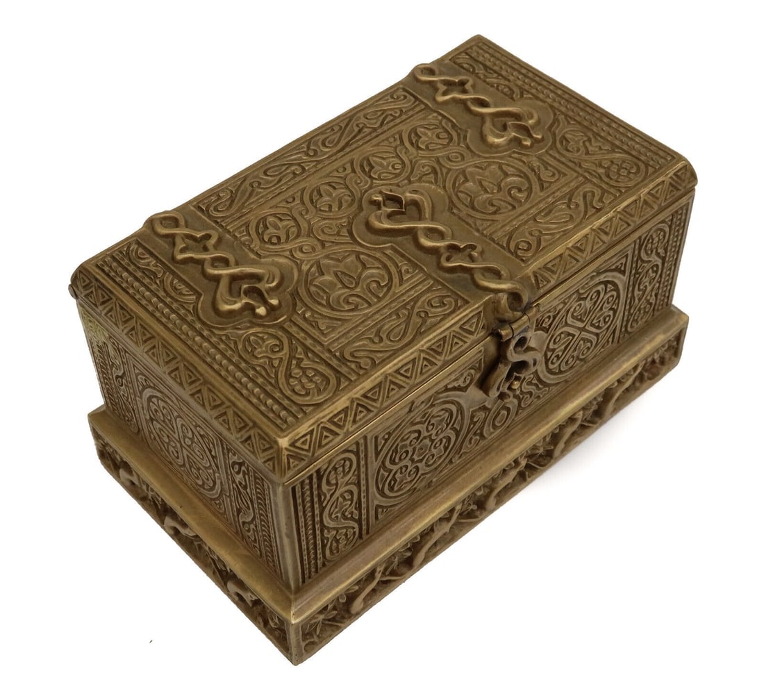 Tiffany Studios New York Gilt Bronze Double Inkwell in Venetian #1641 c1900 (1 of 6)