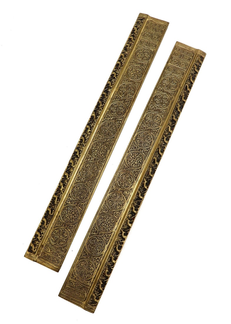 Pair Tiffany Studios New York Gilt Bronze Blotter Ends in Venetian #1696 c1900 (1 of 6)