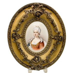 KPM Berlin Painted Porcelain Portrait Plaque Duchess d 'Orleans Framed c 1890