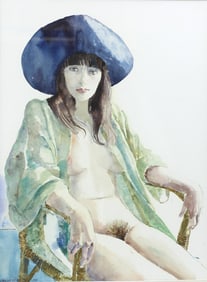 David Remfry (American British 1942) Watercolor of a Seated Nude Girl, Signed