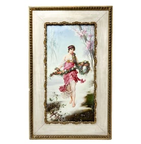 German Vienna Hand Painted Porcelain Plaque Flora in Period Viennese Frame