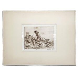 Sheldon C Schoneberg (American b.1926) Battle Mounted Etching Signed Ltd Ed/25