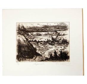 Sheldon C Schoneberg (American b.1926) Etching "Shipwreck" Signed Ltd Ed/9