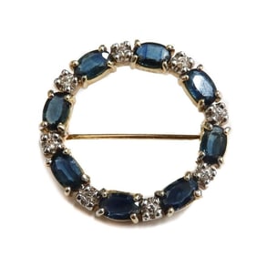 14k Yellow Gold London Blue Topaz and Diamond Round Pin Brooch