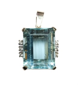 14k White Gold Aquamarine and Diamond Necklace Pendant