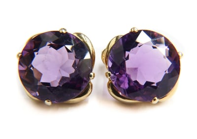 14k Yellow Gold and Amethyst Earrings
