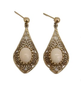 14k Yellow Gold Angel Skin Coral Drop Earrings