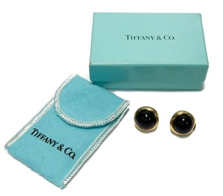 Tiffany & Co. 18k Yellow Gold and Onyx Stud Clip Earrings