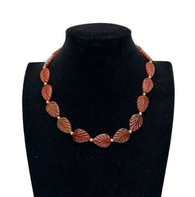 14k Yellow Gold and Carnelian Beaded Necklace