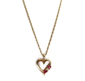 14k Yellow Gold Red Spinel and Diamond Heart Pendant Necklace