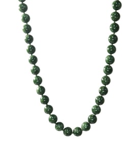 14k Yellow Gold and Green Stone Beaded Necklace
