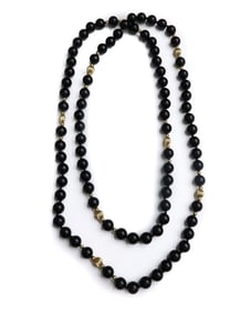 14k Yellow Gold 8.2mm Black Onyx Single Strand Necklace