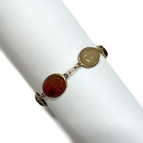 10k Yellow Gold and Carnelian Scarab Charm Bracelet.