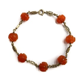 14k Yellow Gold and Carved Orange Tourmaline Bracelet