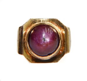 23k Yellow Gold Cabochon Cut Natural Ruby Ring, Size 5