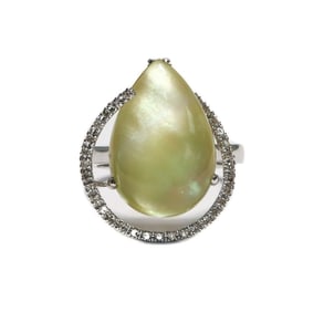 14k White Gold Sapphire Statement Ring, Size 6.5