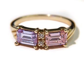 14k Yellow Gold and Pink and Purple Tourmaline Cubic Zirconia Ring, Size 5.75