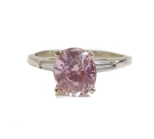 14k White Gold Diamond and Baby Pink Topaz Ring, Size 8.5