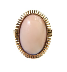 14k Yellow Gold Angel Skin Coral Ring, Size 6