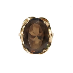 14k Yellow Gold Smokey Quartz Ring, Size 6.5