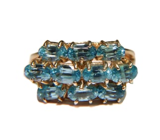 John C Rinker 14k Yellow Gold and Blue Topaz Cluster Ring, Size 6.5