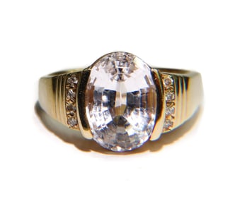 14k Yellow Gold White Tourmaline and Diamond Ring, Size 9