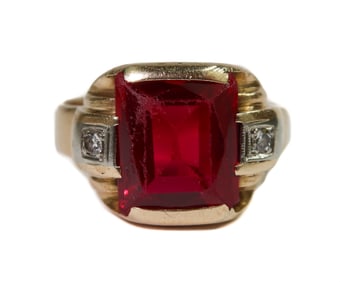 14k Yellow Gold Ruby and Diamond Men's Ring Size 10.5