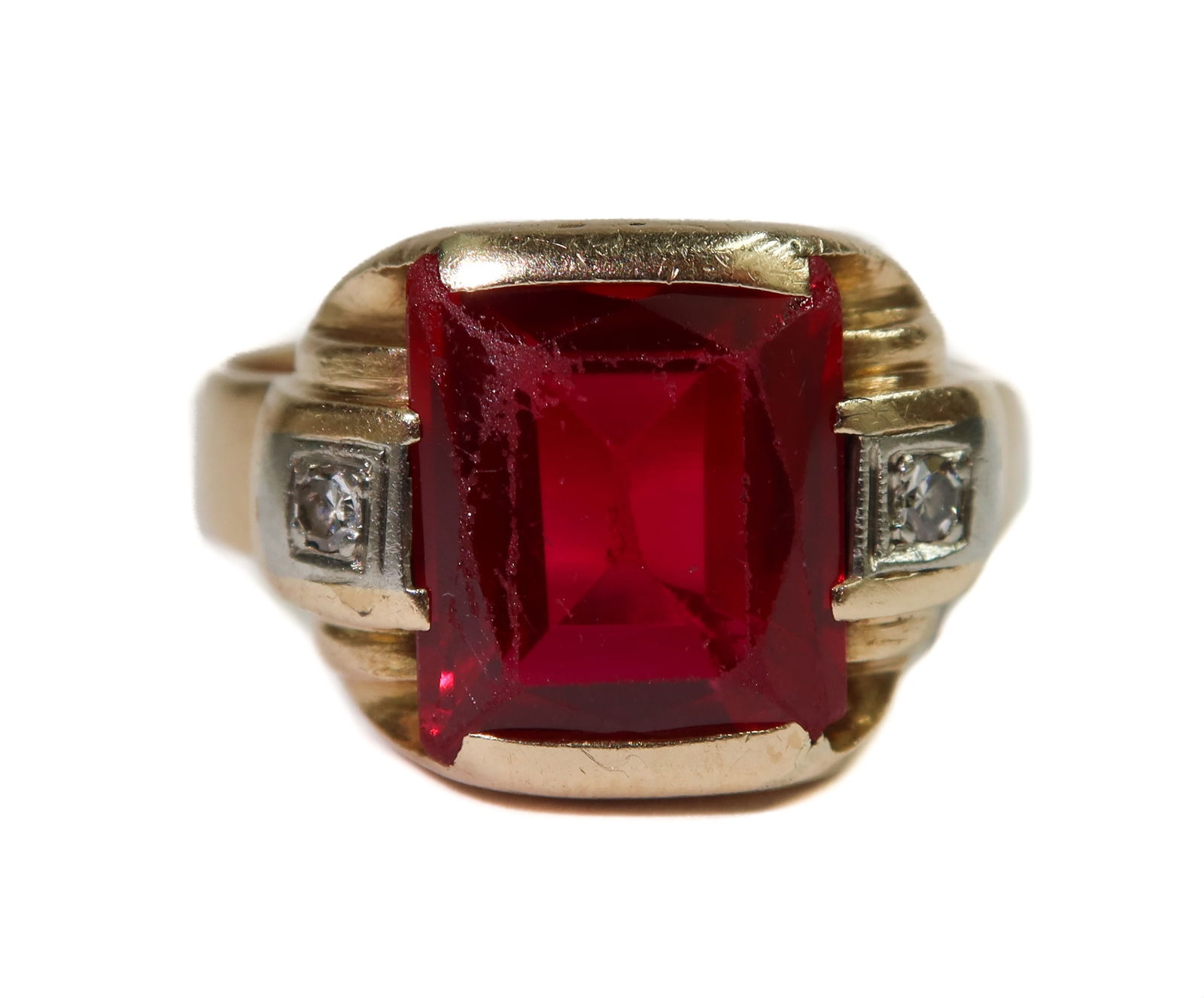 14k Yellow Gold Ruby and Diamond Men's Ring Size 10.5 (1 of 5)